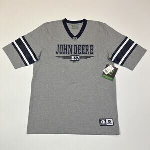 John Deere Jersey Shirt Mens Large Gray Football Style Graphic Tee NWT